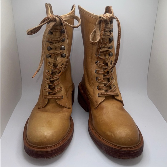 FREE PEOPLE SANTA FE Tan Leather Lace-Up Combat Boots 39 US 8.5 - Picture 5 of 16